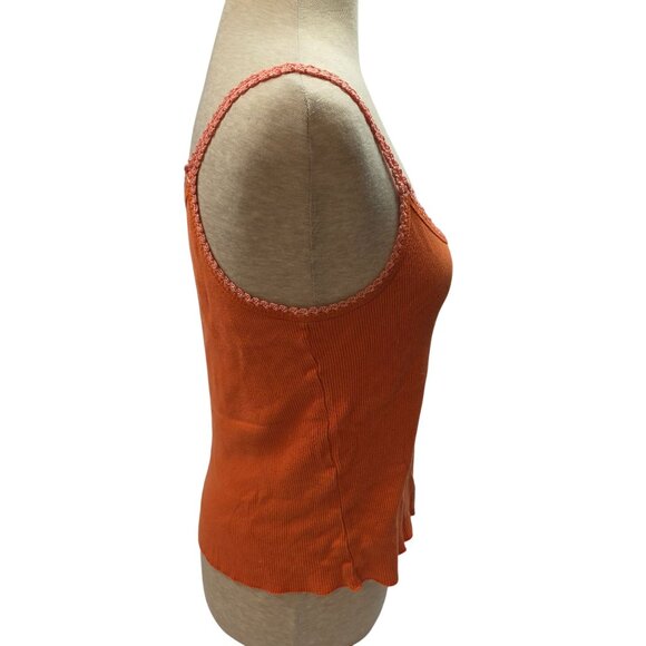 Express Womens Orange Ribbed Tank Top Lace Trimmed Sz L Stretch Lined Edge - Picture 4 of 7